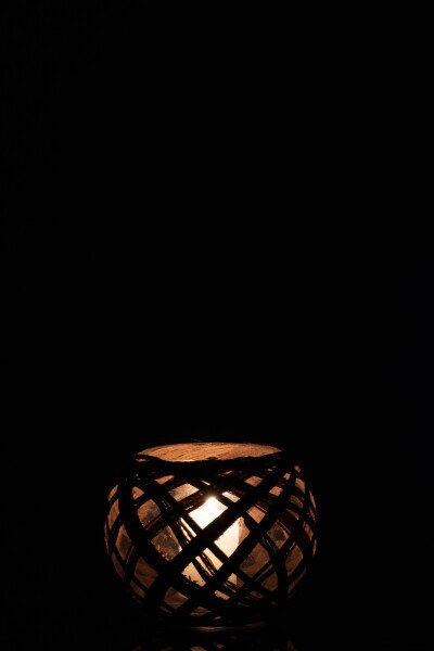 Teelichthalter rund Glas mit Schilf, Rottan und Bambus